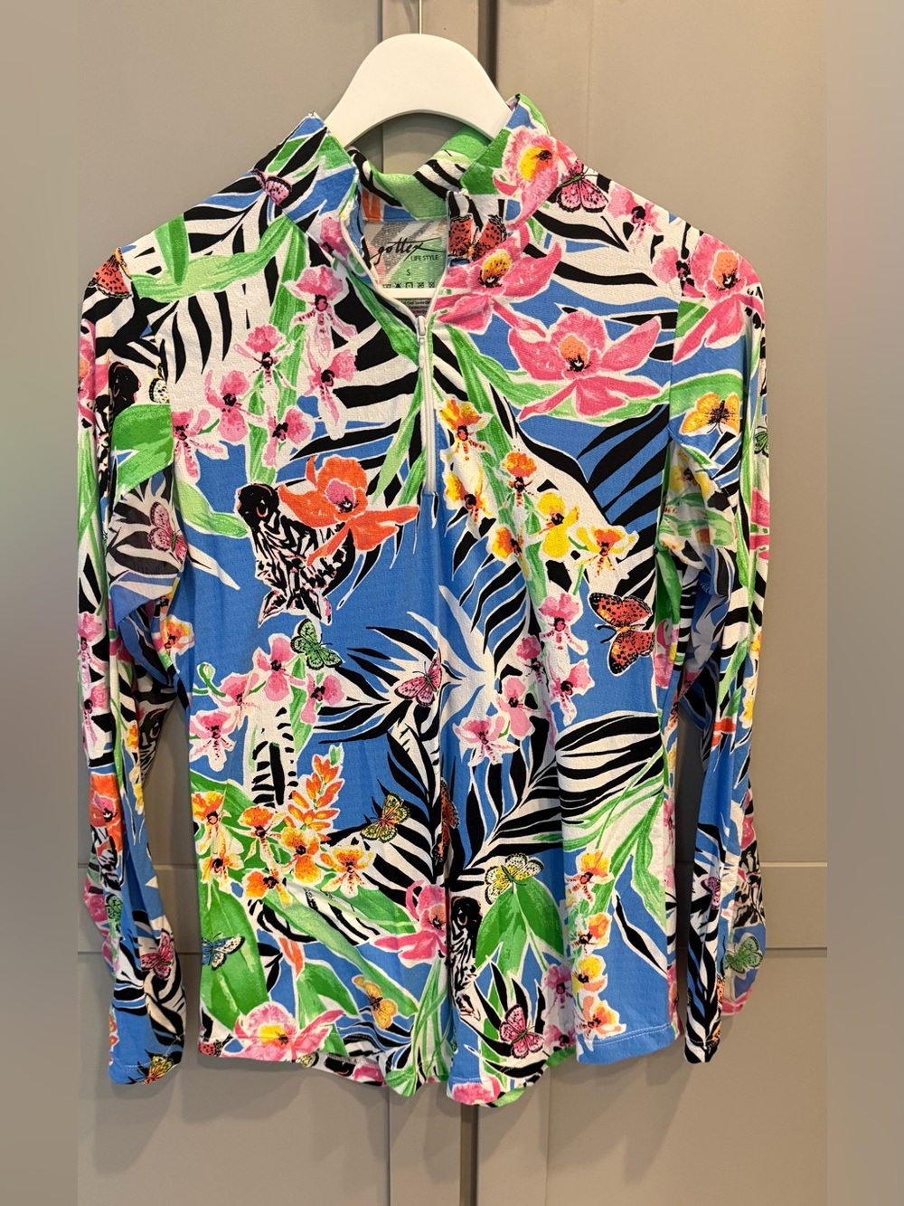 Gottex Life Style Women’s Floral Tropical Quarter-Zip Top – Size S